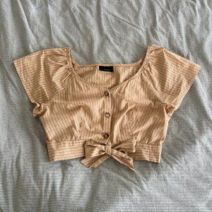 Retro Yellow Striped Tie-Front Crop Top